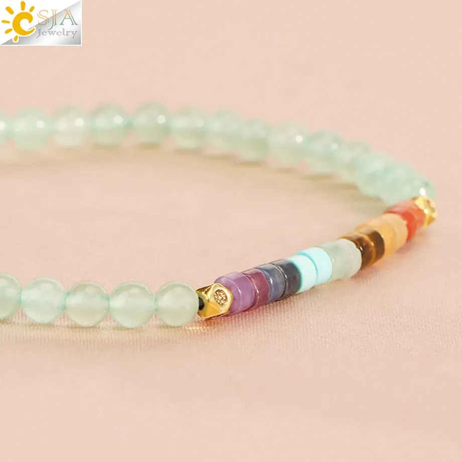 CSJA Natural Stone 7 Chakra Bracelet Amethysts Quartz Jewelry
