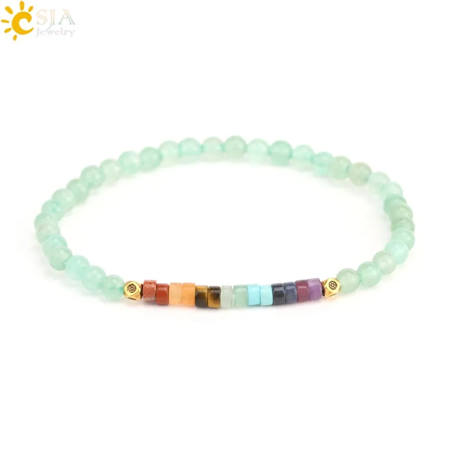 CSJA Natural Stone 7 Chakra Bracelet Amethysts Quartz Jewelry