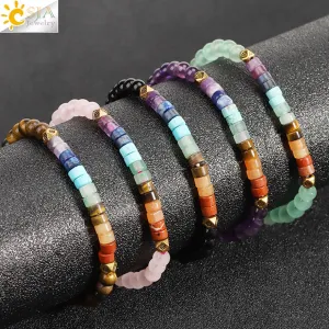 CSJA Natural Stone 7 Chakra Bracelet Amethysts Quartz Jewelry