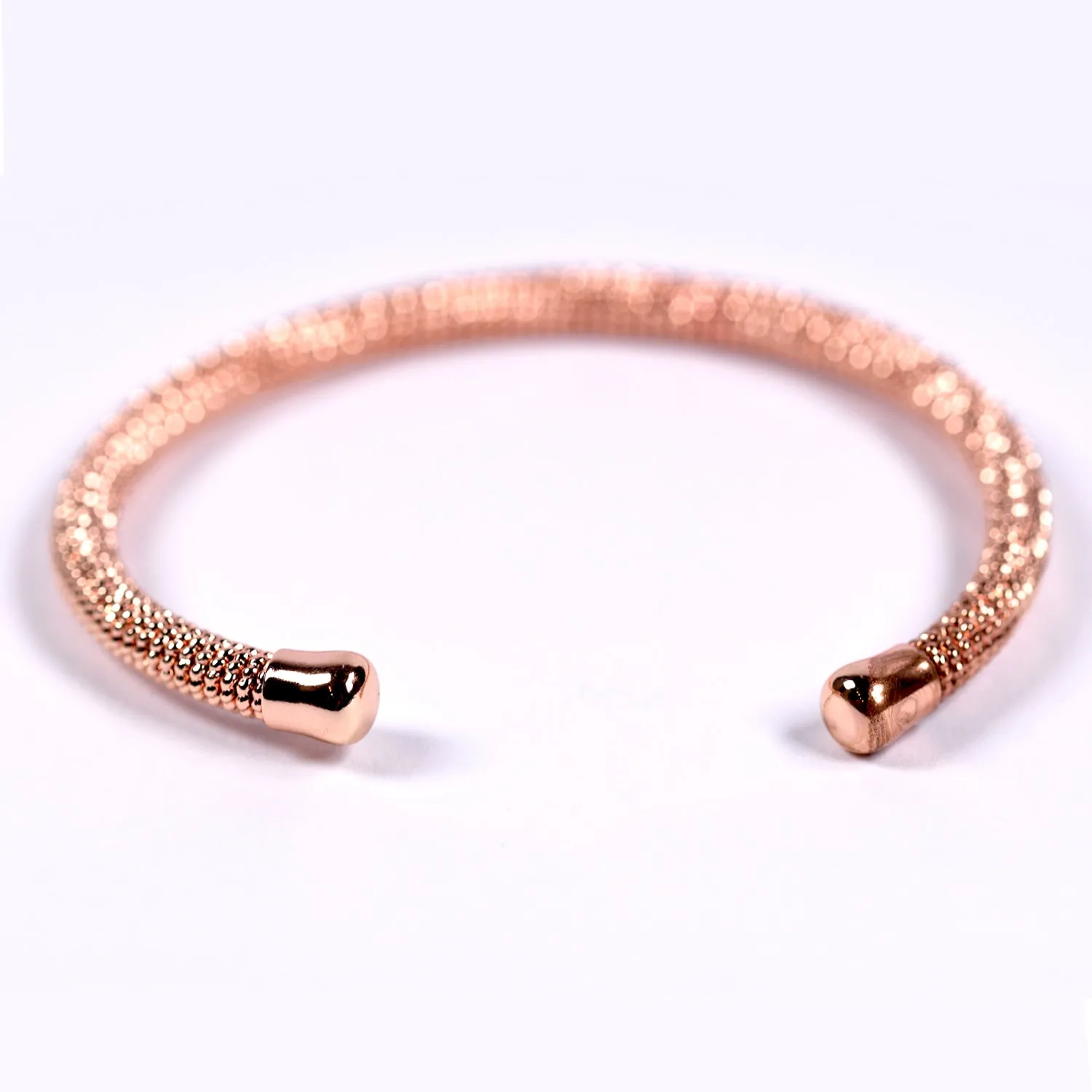 Detailed open rose gold bangle