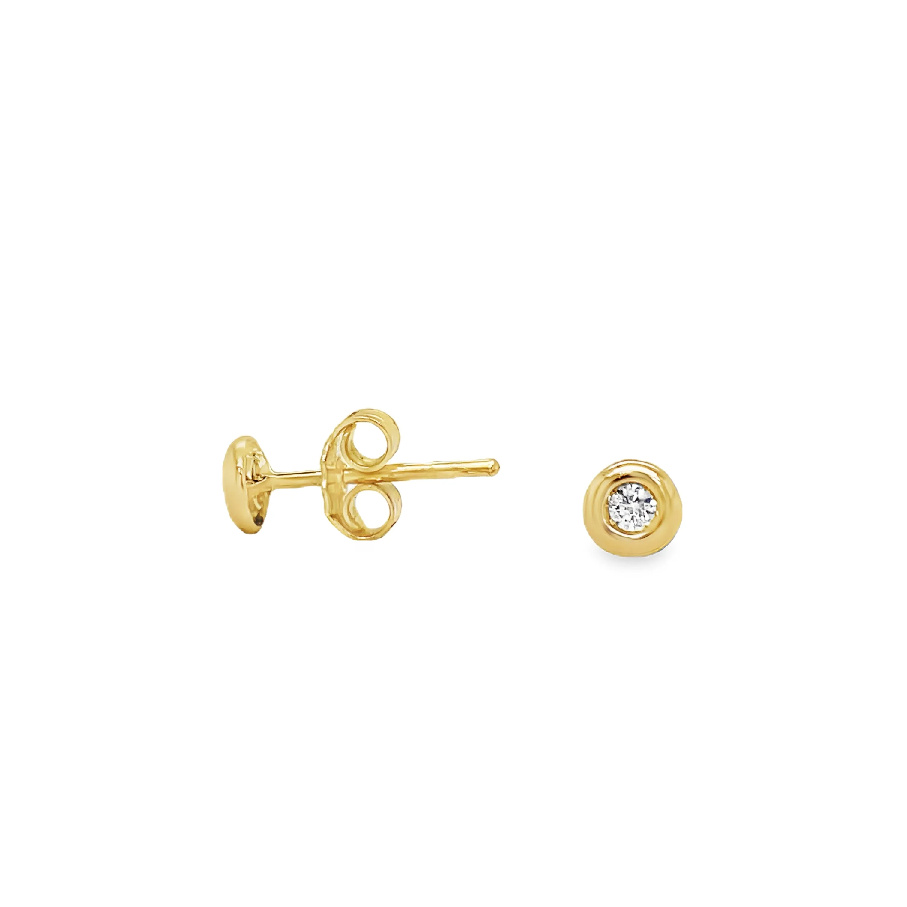 Diamond Stud Earrings Bezel Set in Yellow Gold Petite