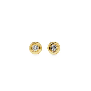 Diamond Stud Earrings Bezel Set in Yellow Gold Petite