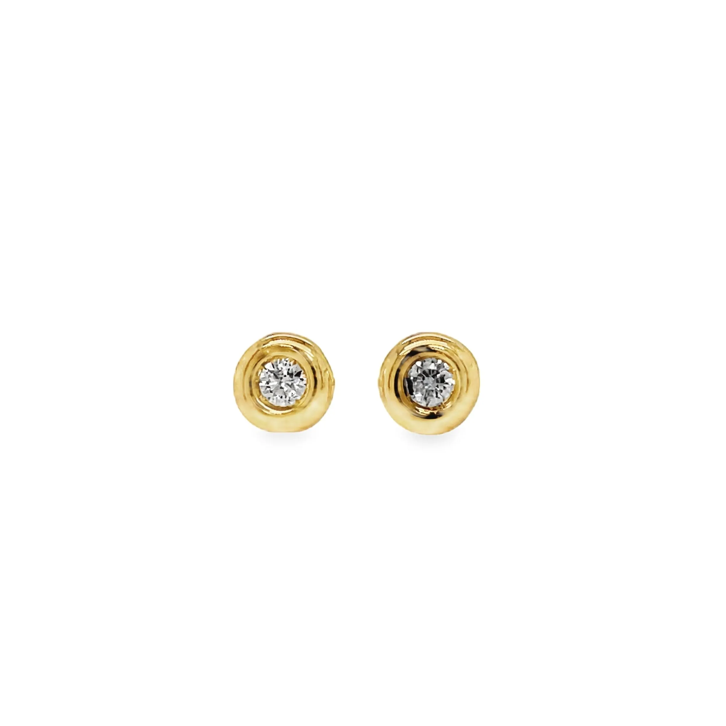 Diamond Stud Earrings Bezel Set in Yellow Gold Petite