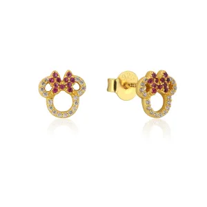 Disney Gold Plated Sterling Silver Minnie Mouse CZ Outline Red Stud Earrings