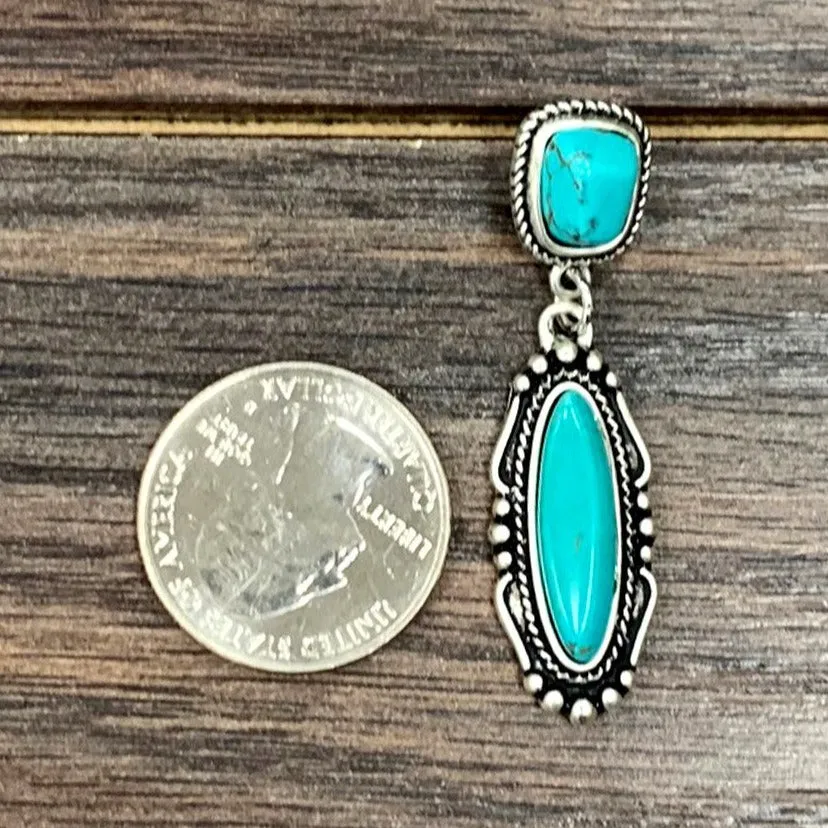 Double Turquoise Stone Oval Drop Earrings