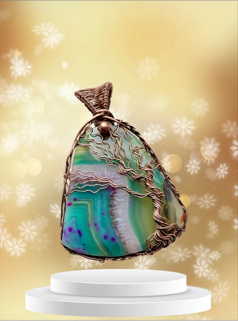 Druzy Agate Tree of Life Pendants