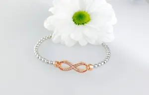 Exquisite Designer Infinity Sterling Silver Bead Stretch Stacker Bracelet