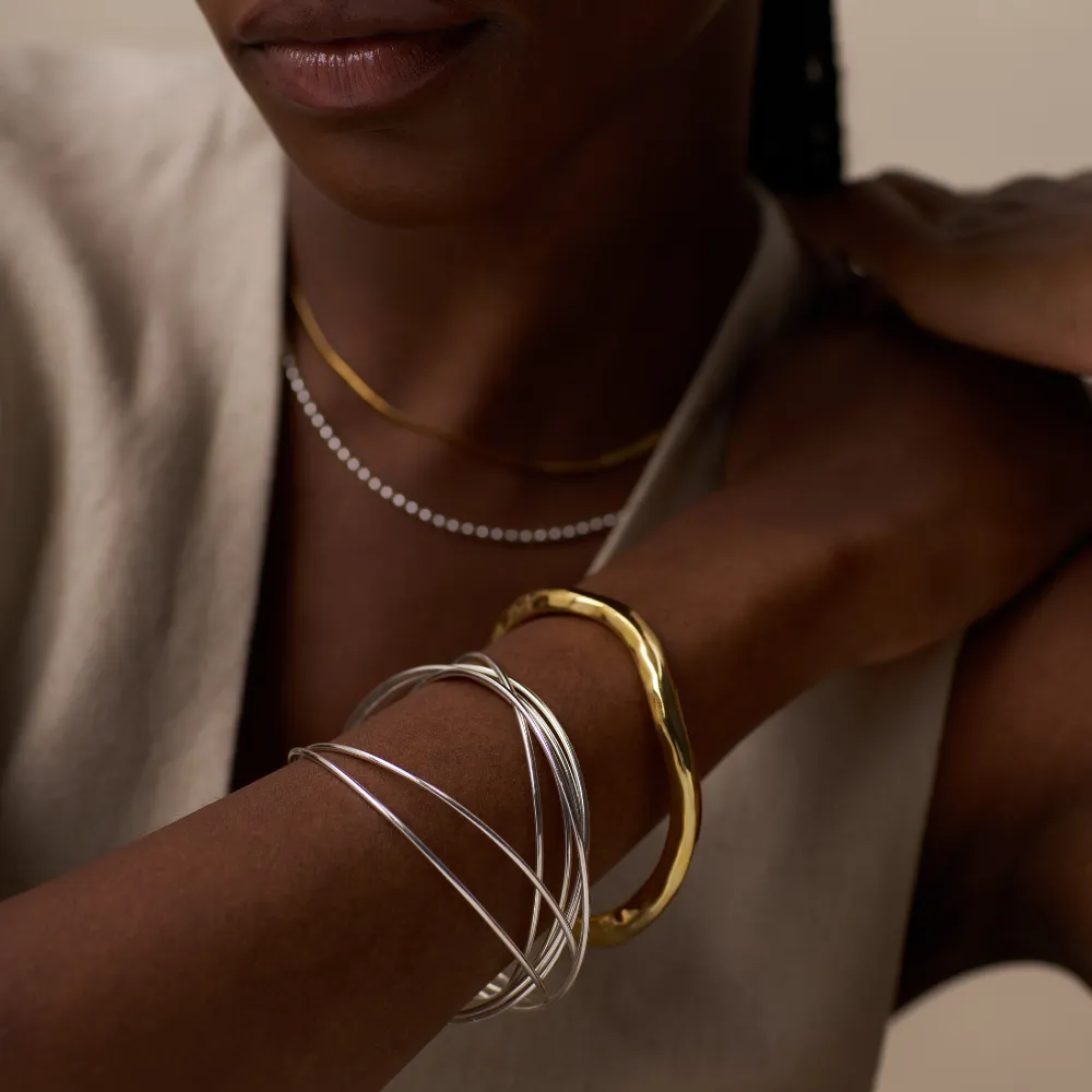 Fine Multi Interlocking Bangles - Silver