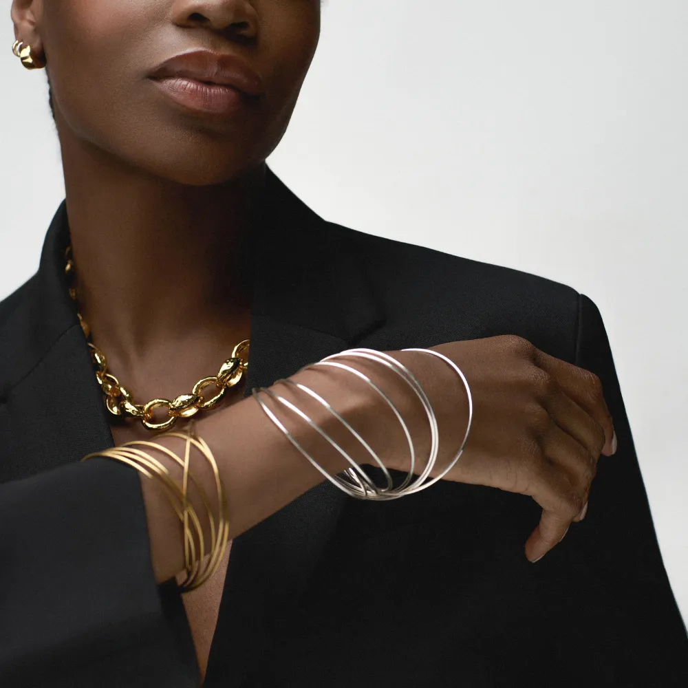 Fine Multi Interlocking Bangles - Silver
