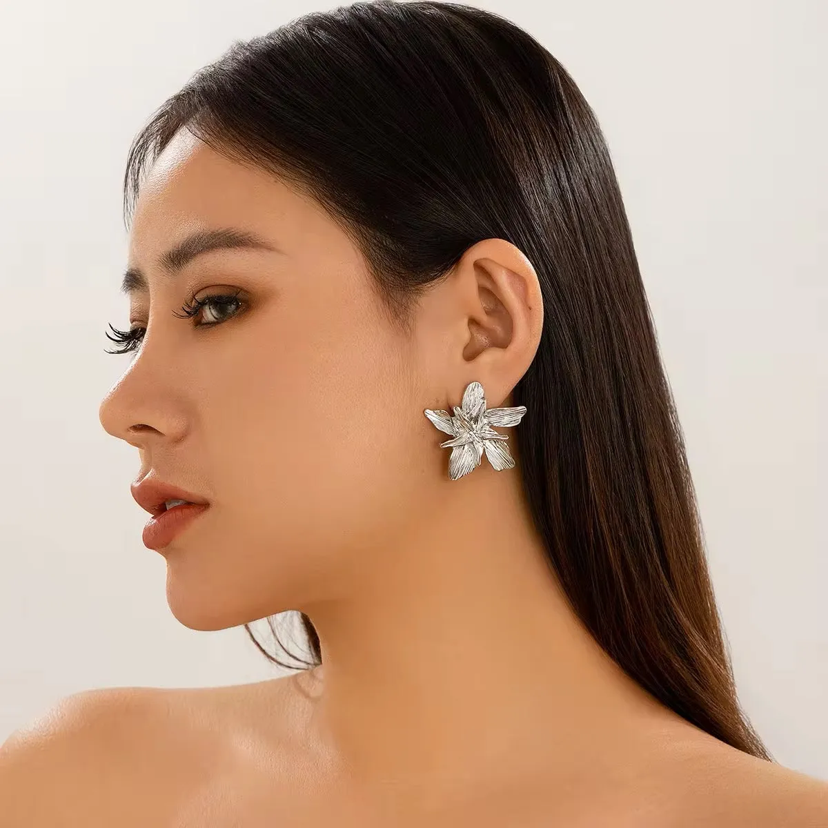 Floral Lady Metal Flower Stud Earrings