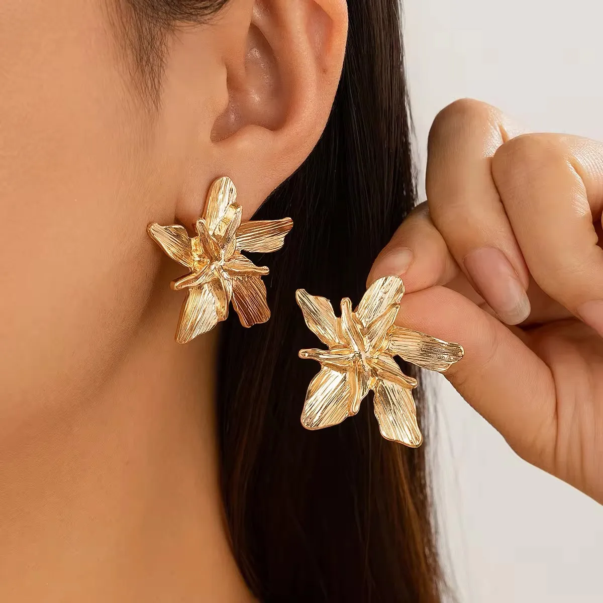 Floral Lady Metal Flower Stud Earrings