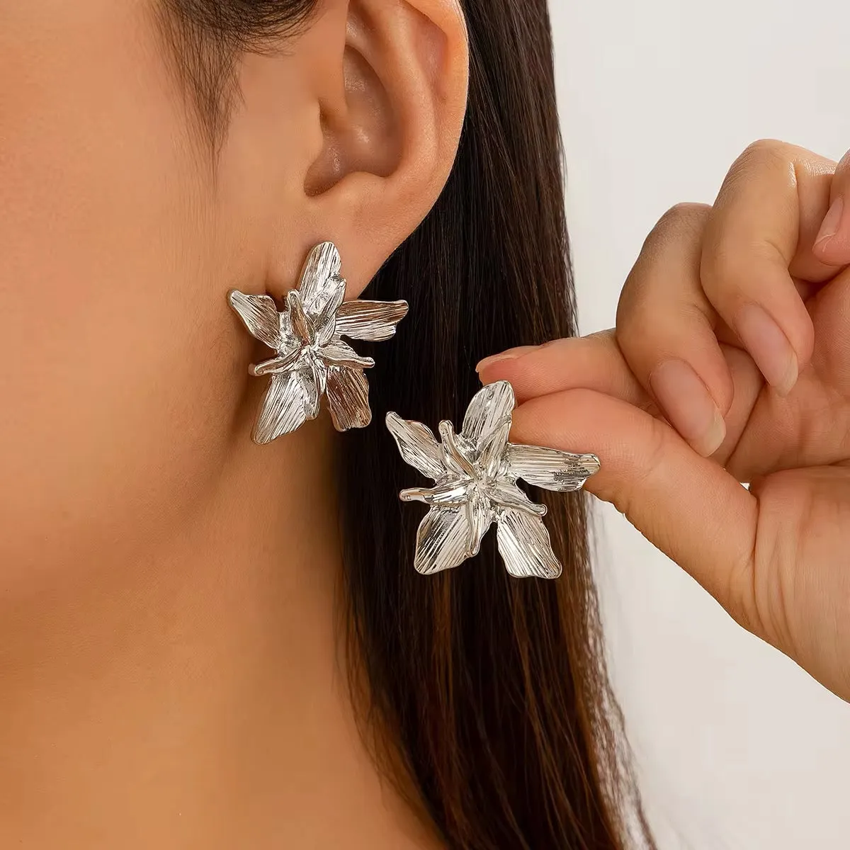 Floral Lady Metal Flower Stud Earrings
