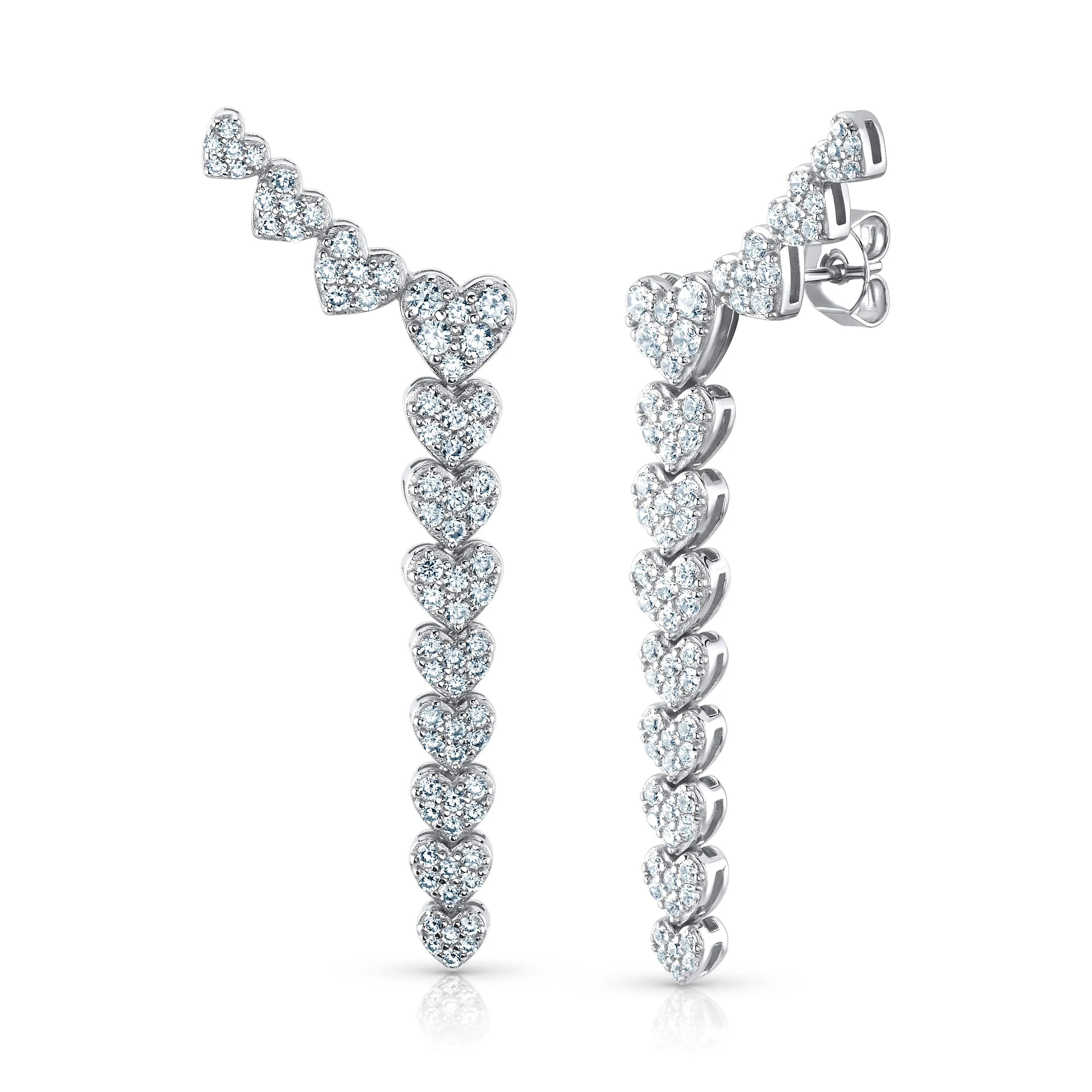 FLOWING HEART CLIMBING EARRINGS, SILVER