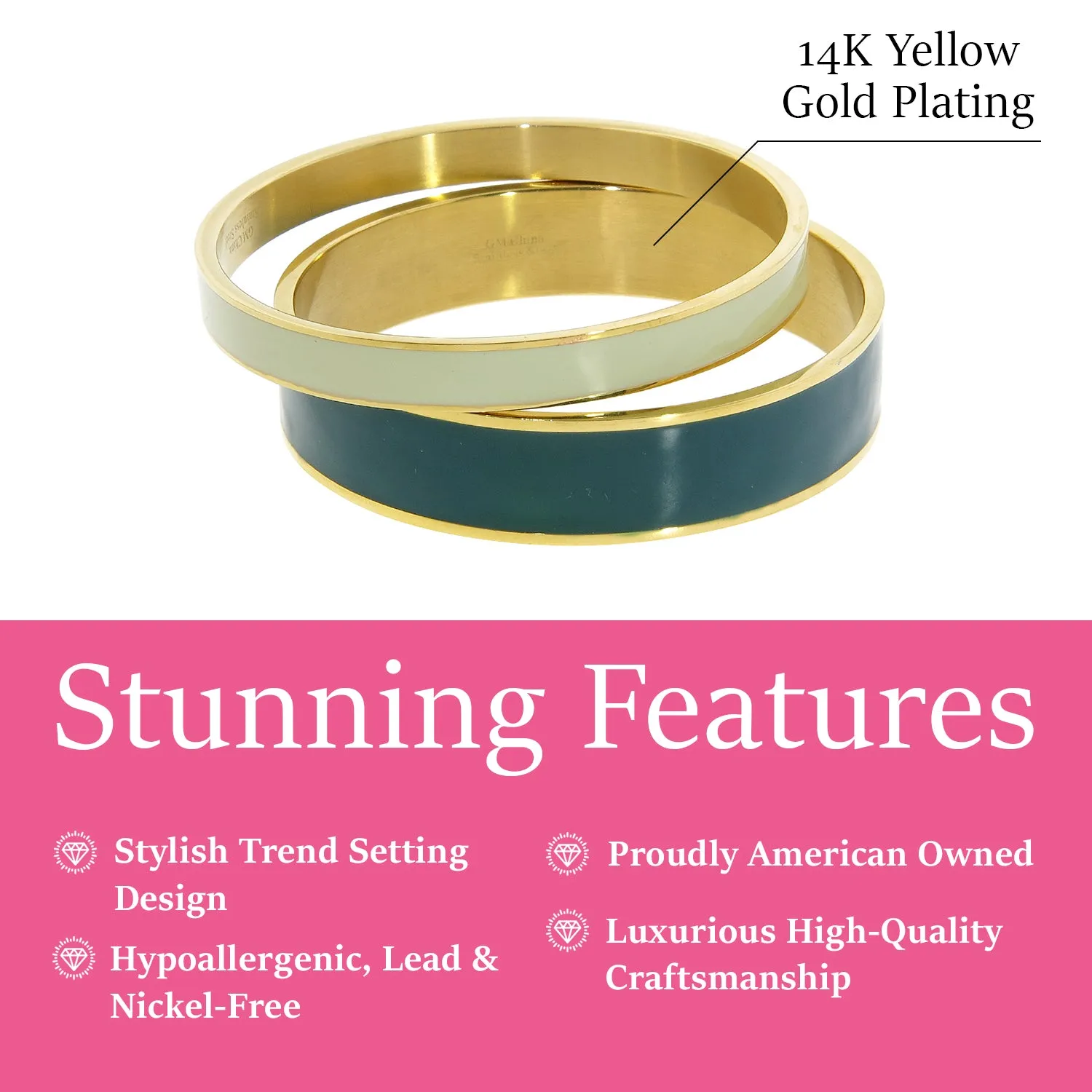 Gianna 14k Gold Plated Stainless Steel Bangle Bracelet Set - Final Sale