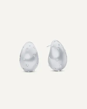 Gloria Dome Sparkle Earrings - Silver