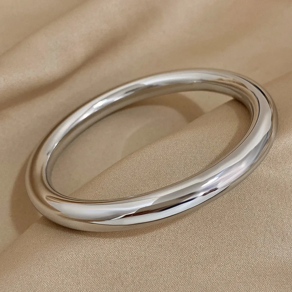 Glossy Solid Color Thick Bracelet Stainless Steel Bangle for Women