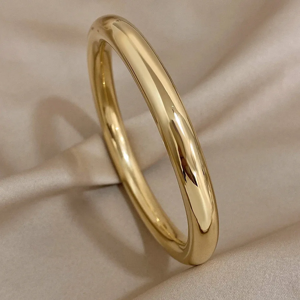 Glossy Solid Color Thick Bracelet Stainless Steel Bangle for Women