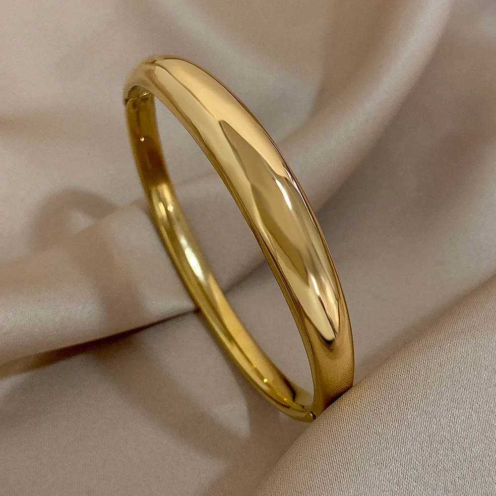 Glossy Solid Color Thick Bracelet Stainless Steel Bangle for Women