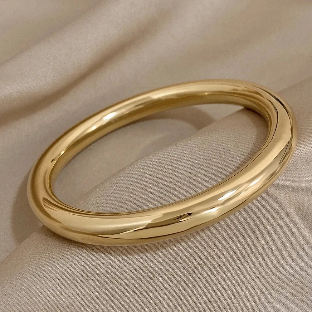 Glossy Solid Color Thick Bracelet Stainless Steel Bangle for Women