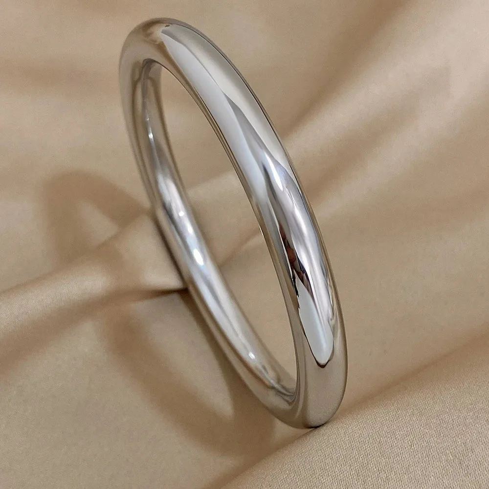 Glossy Solid Color Thick Bracelet Stainless Steel Bangle for Women