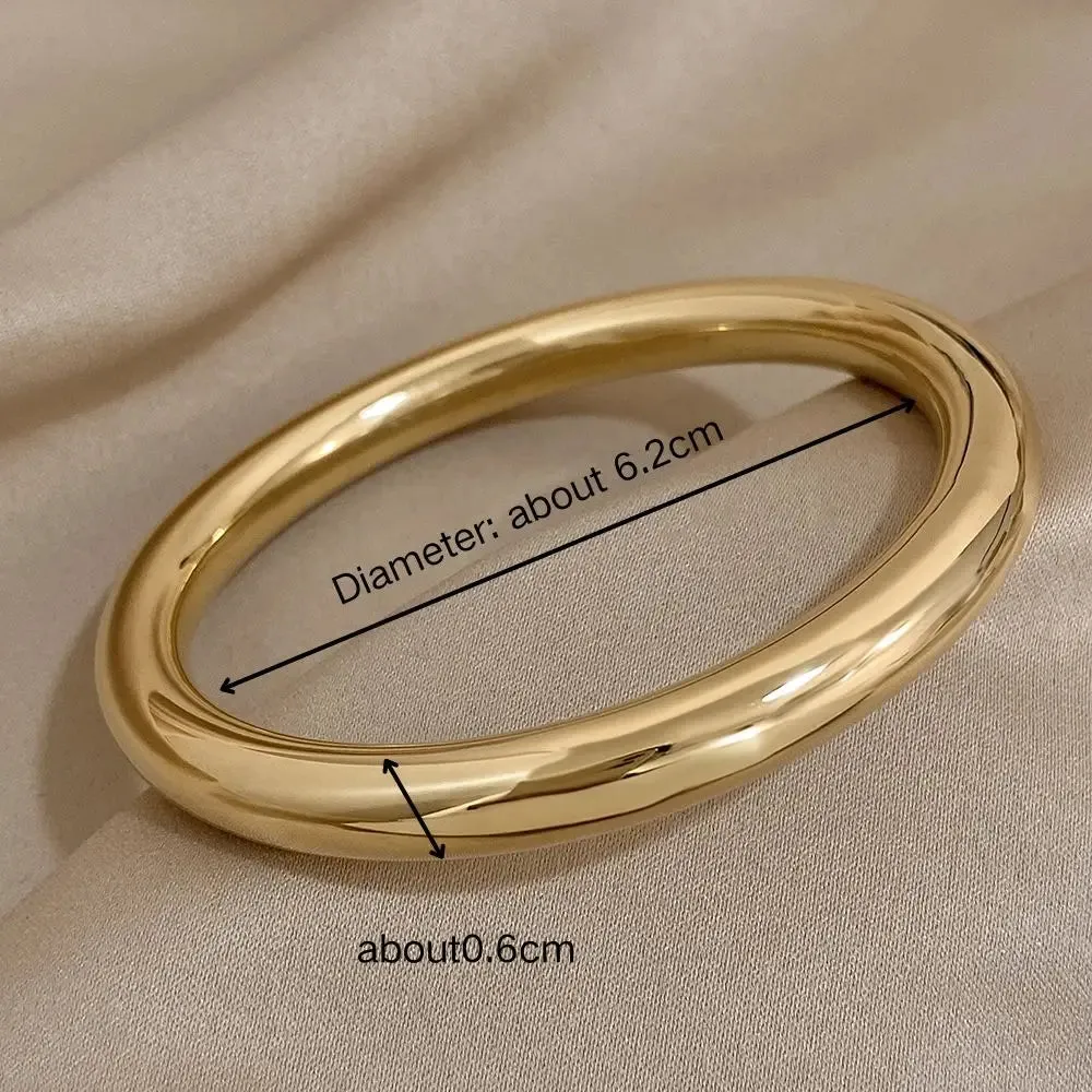Glossy Solid Color Thick Bracelet Stainless Steel Bangle for Women