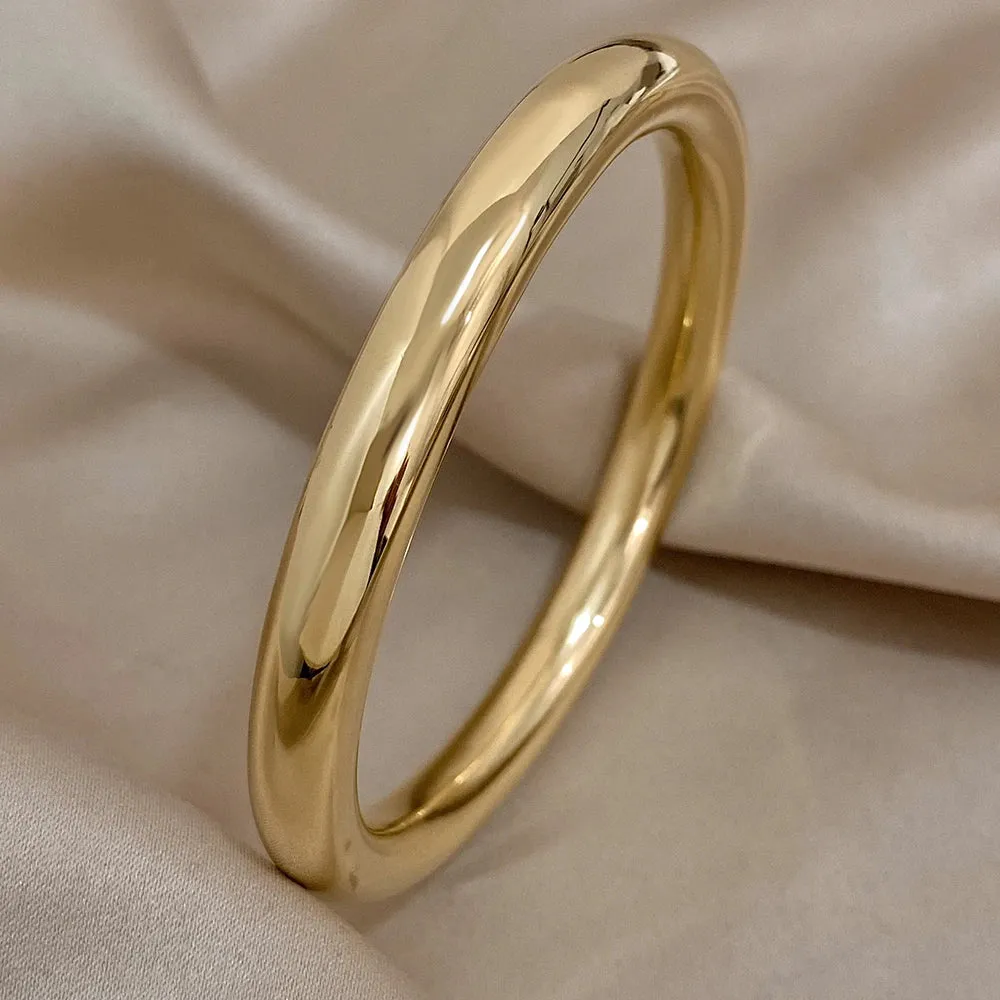 Glossy Solid Color Thick Bracelet Stainless Steel Bangle for Women