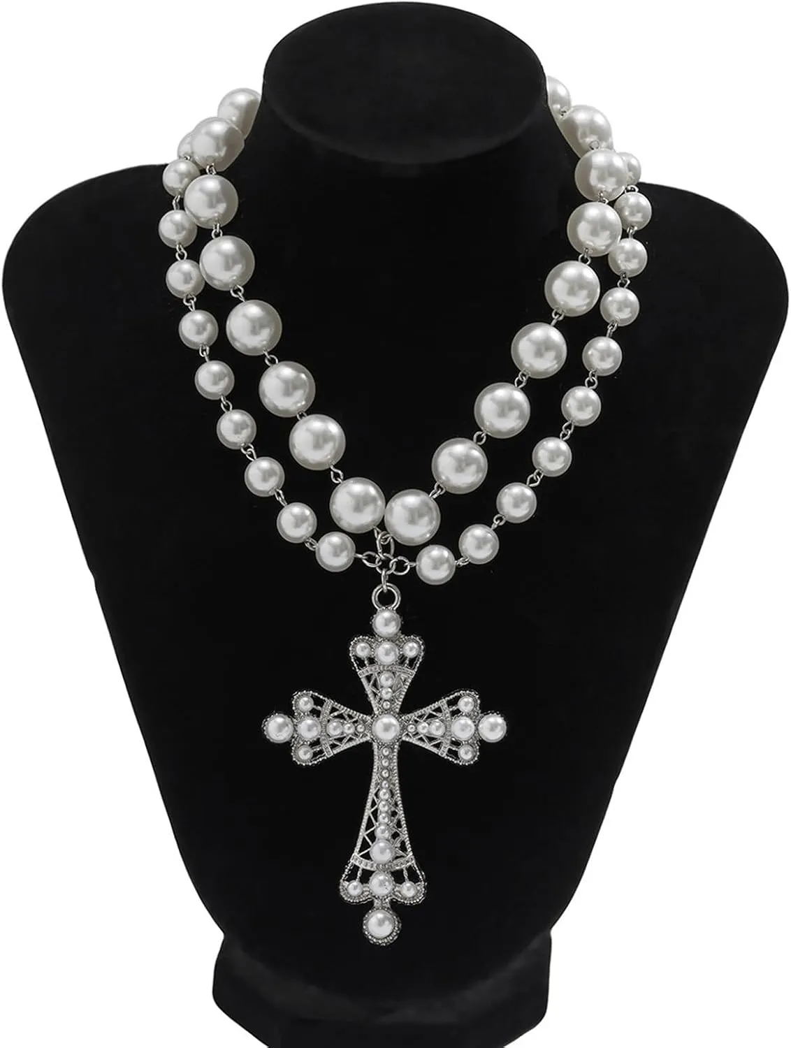 Gothic Necklace Pearl Cross Necklaces Big Cross Necklace Chunky Cross Necklace Punk Pearl Cross Pendants Necklace Vintage Charm Necklace Gothic Cross Necklace Goth Jewelry for Women