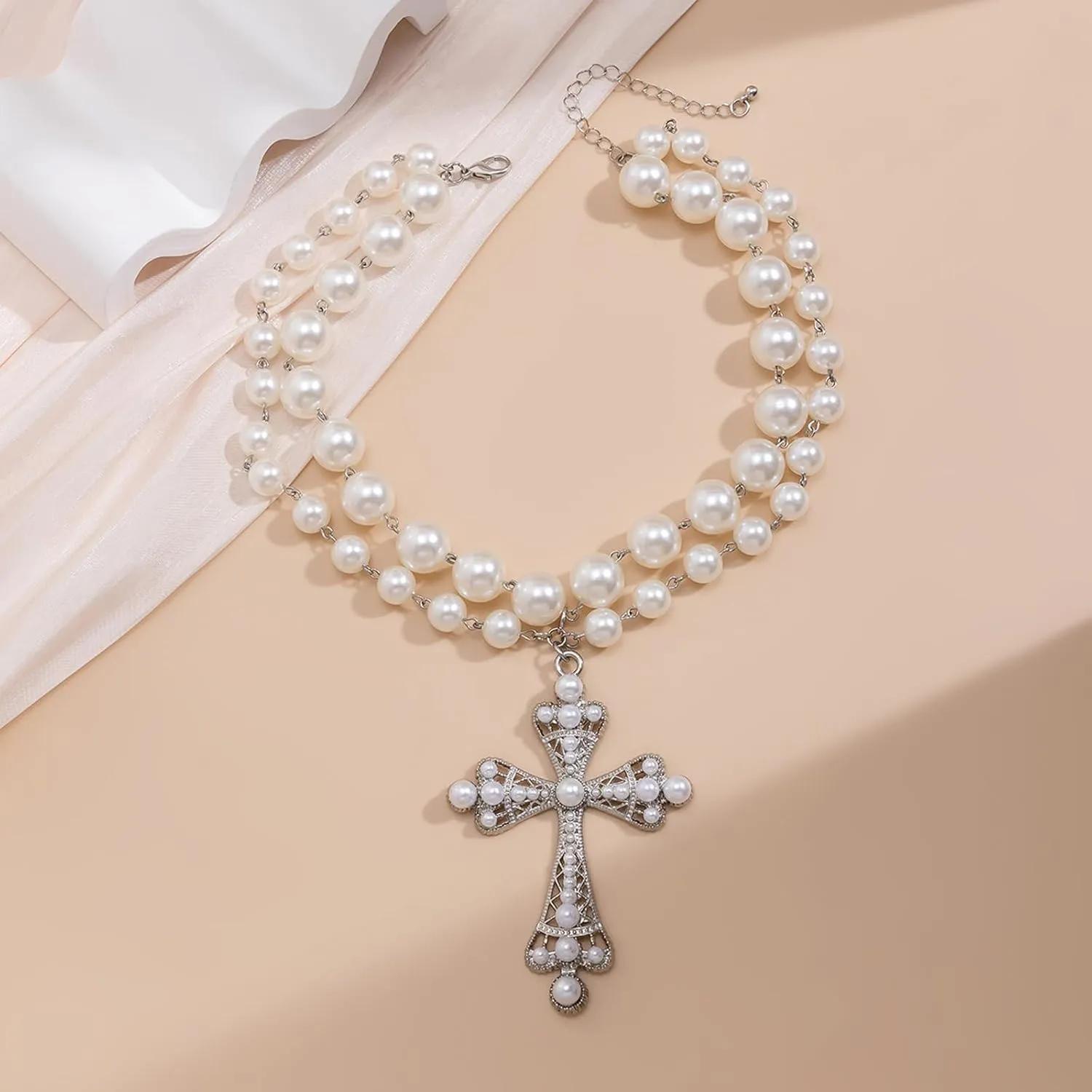 Gothic Necklace Pearl Cross Necklaces Big Cross Necklace Chunky Cross Necklace Punk Pearl Cross Pendants Necklace Vintage Charm Necklace Gothic Cross Necklace Goth Jewelry for Women