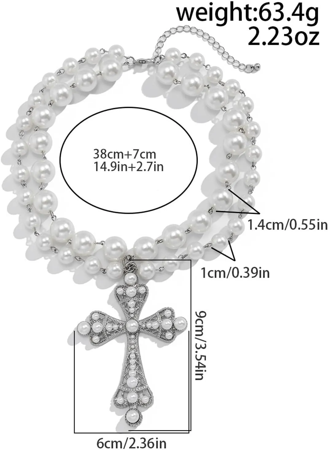 Gothic Necklace Pearl Cross Necklaces Big Cross Necklace Chunky Cross Necklace Punk Pearl Cross Pendants Necklace Vintage Charm Necklace Gothic Cross Necklace Goth Jewelry for Women