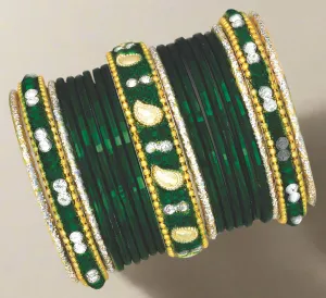 Green Intricate Stone Bangle Set