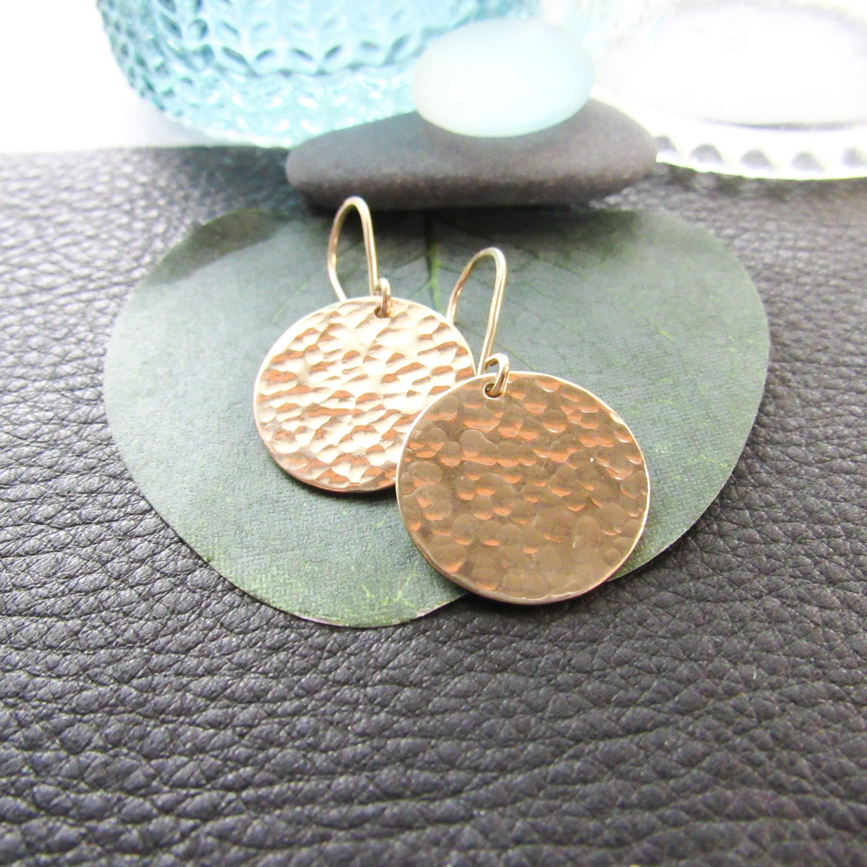 Hammered Gold Disc Earrings- Four  Sizes