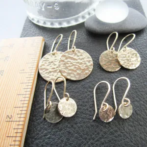 Hammered Gold Disc Earrings- Four  Sizes