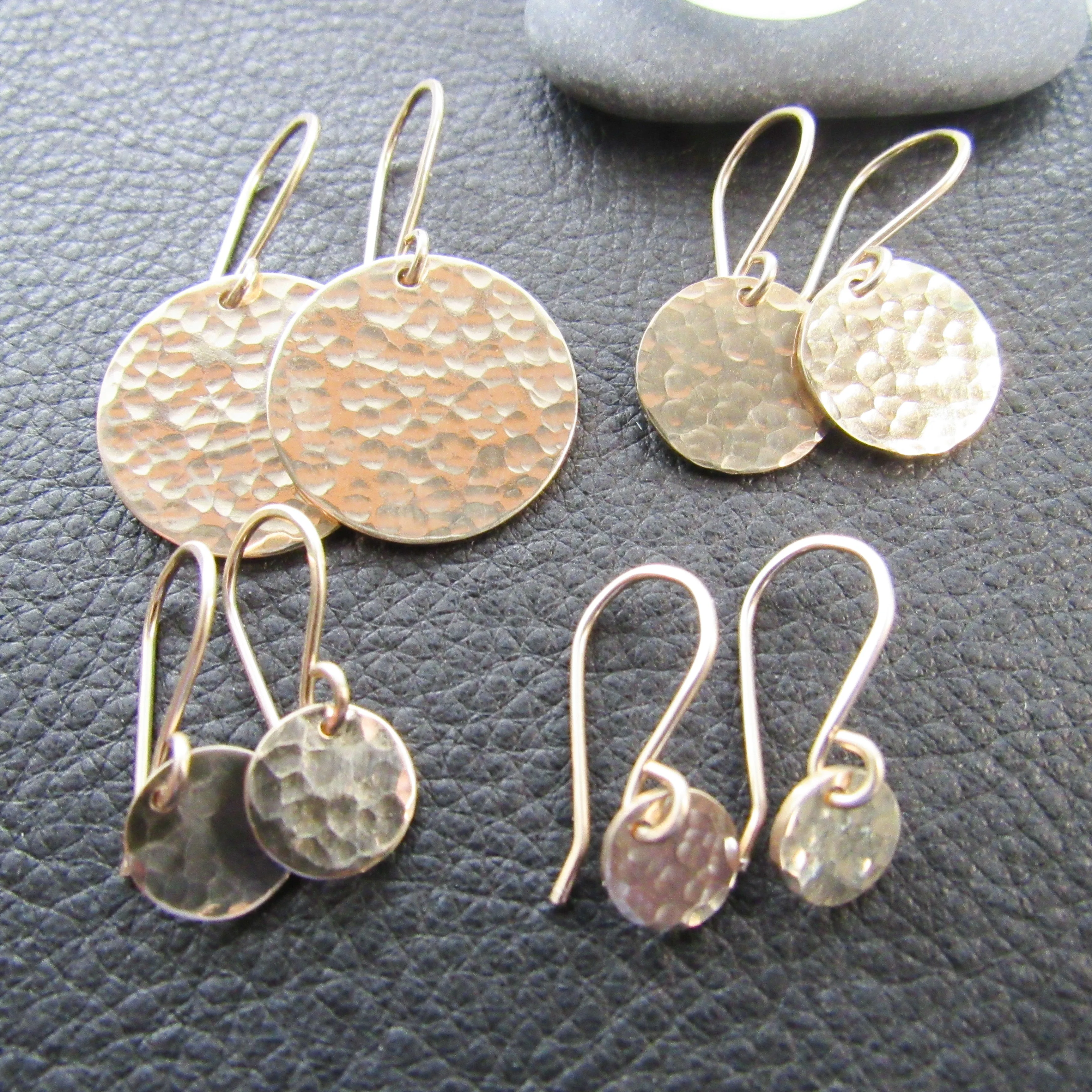 Hammered Gold Disc Earrings- Four  Sizes