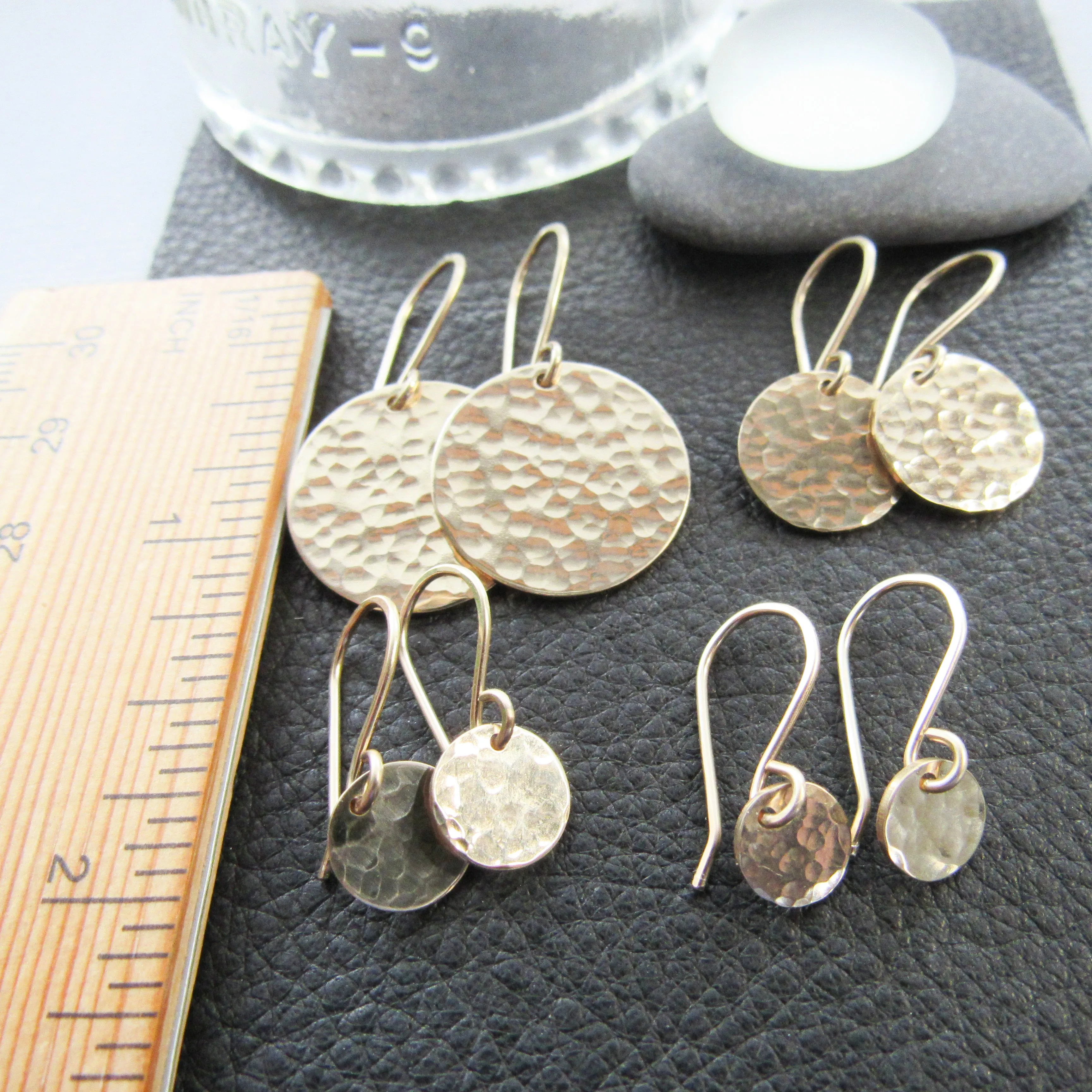 Hammered Gold Disc Earrings- Four  Sizes