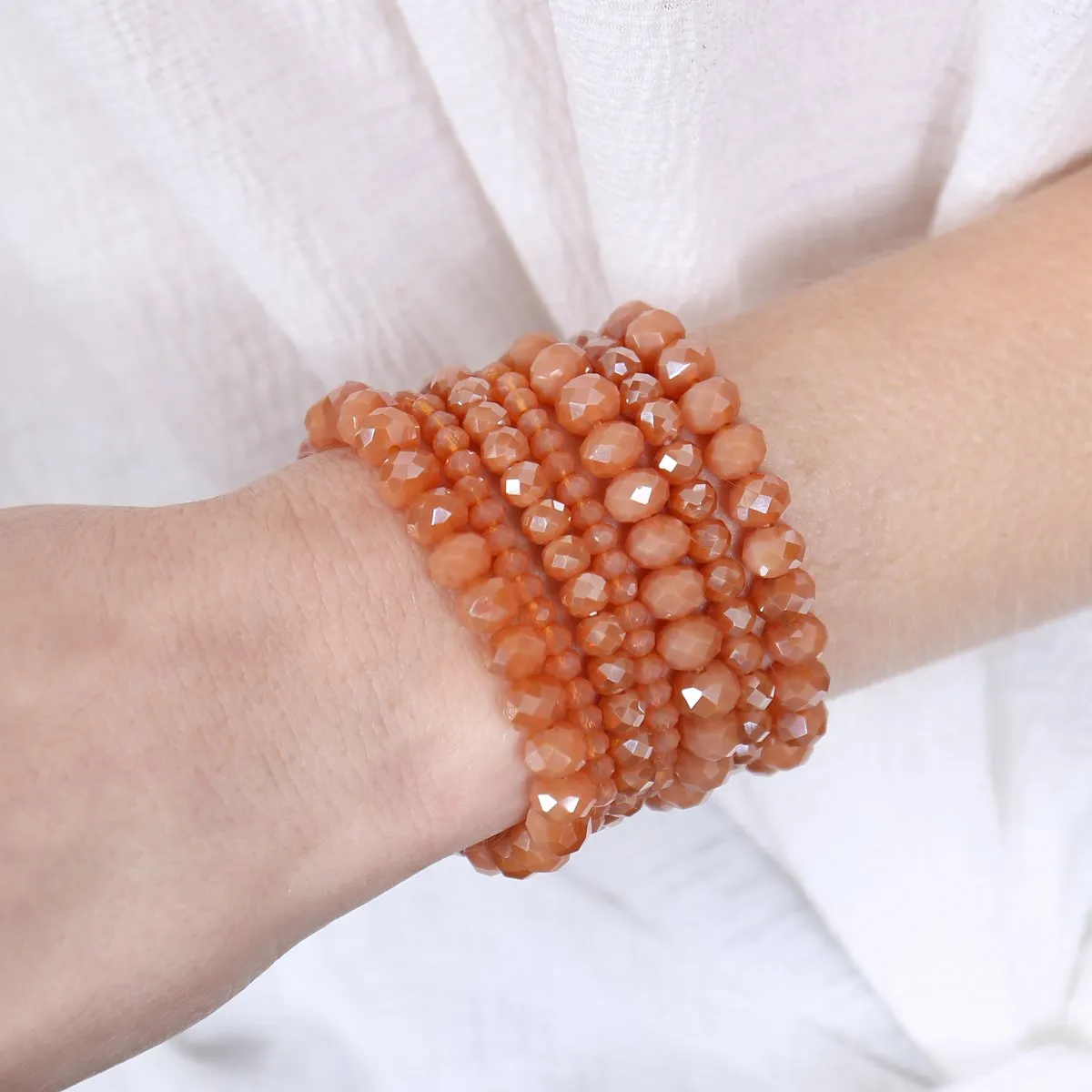 Hdb2750 - Seven Lines Glass Beads Stretch Bracelet