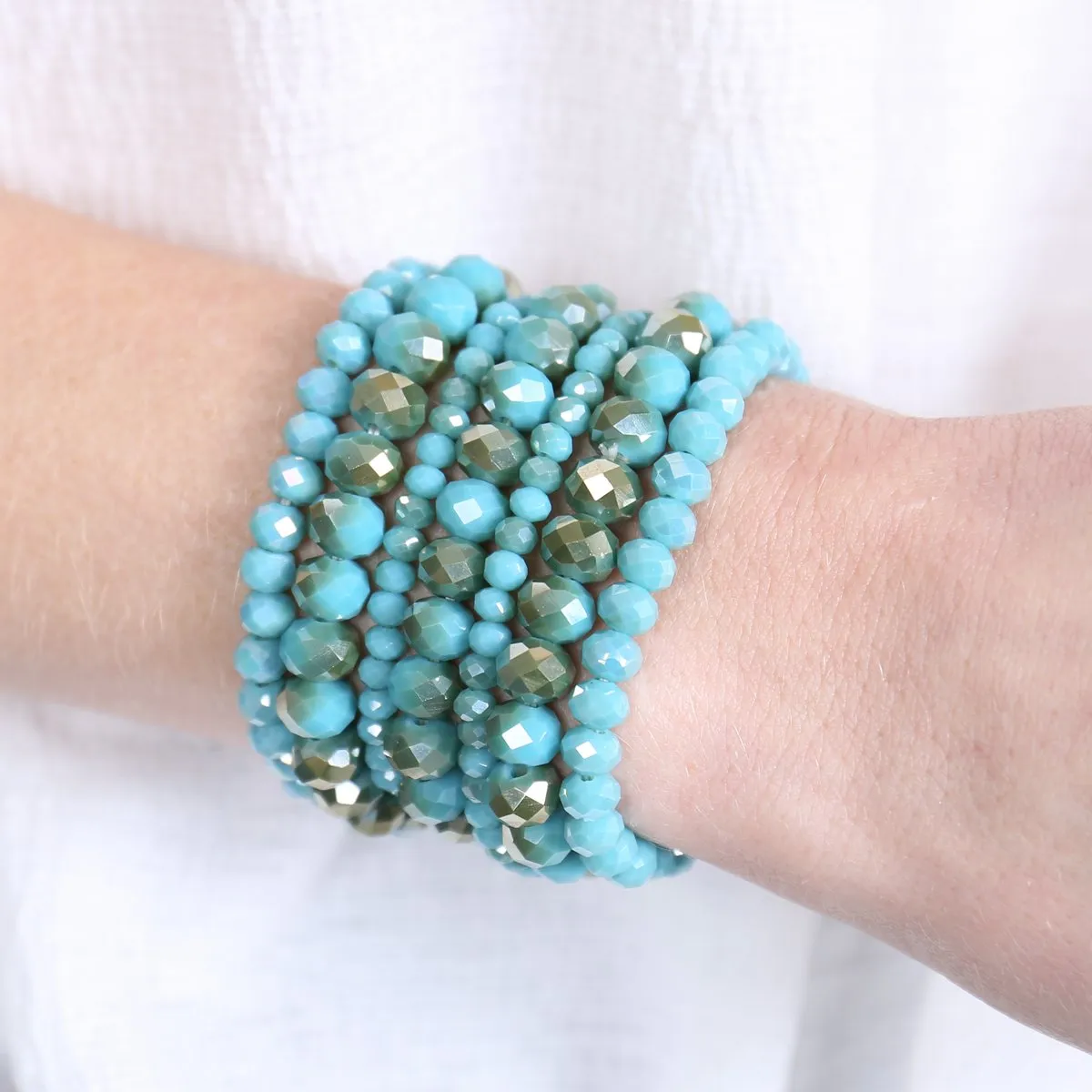 Hdb2750 - Seven Lines Glass Beads Stretch Bracelet