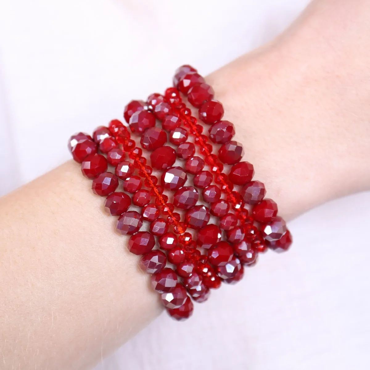 Hdb2750 - Seven Lines Glass Beads Stretch Bracelet