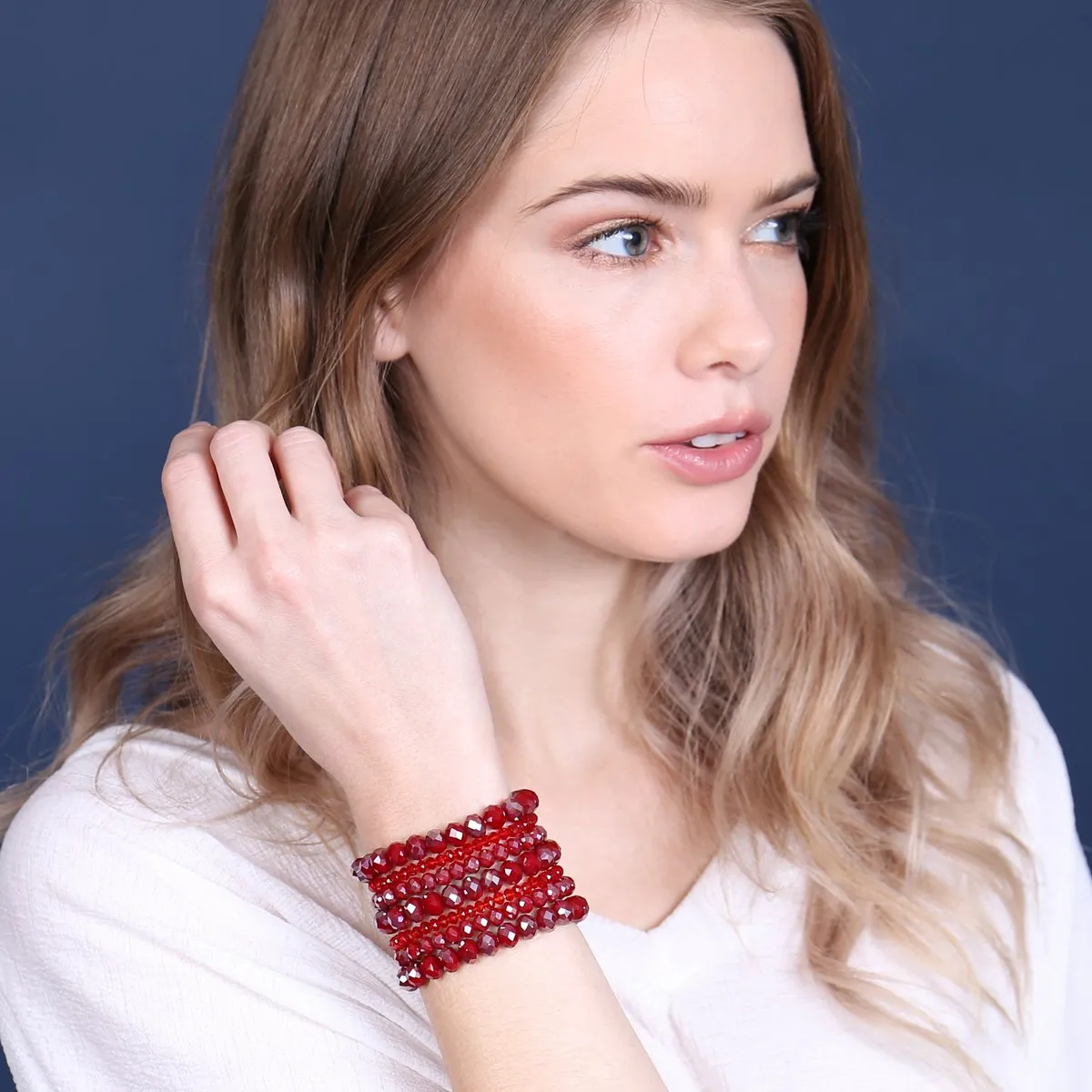 Hdb2750 - Seven Lines Glass Beads Stretch Bracelet