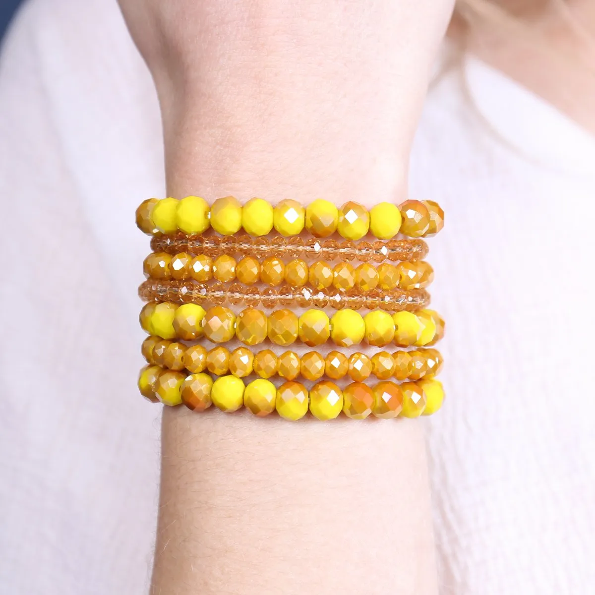 Hdb2750 - Seven Lines Glass Beads Stretch Bracelet