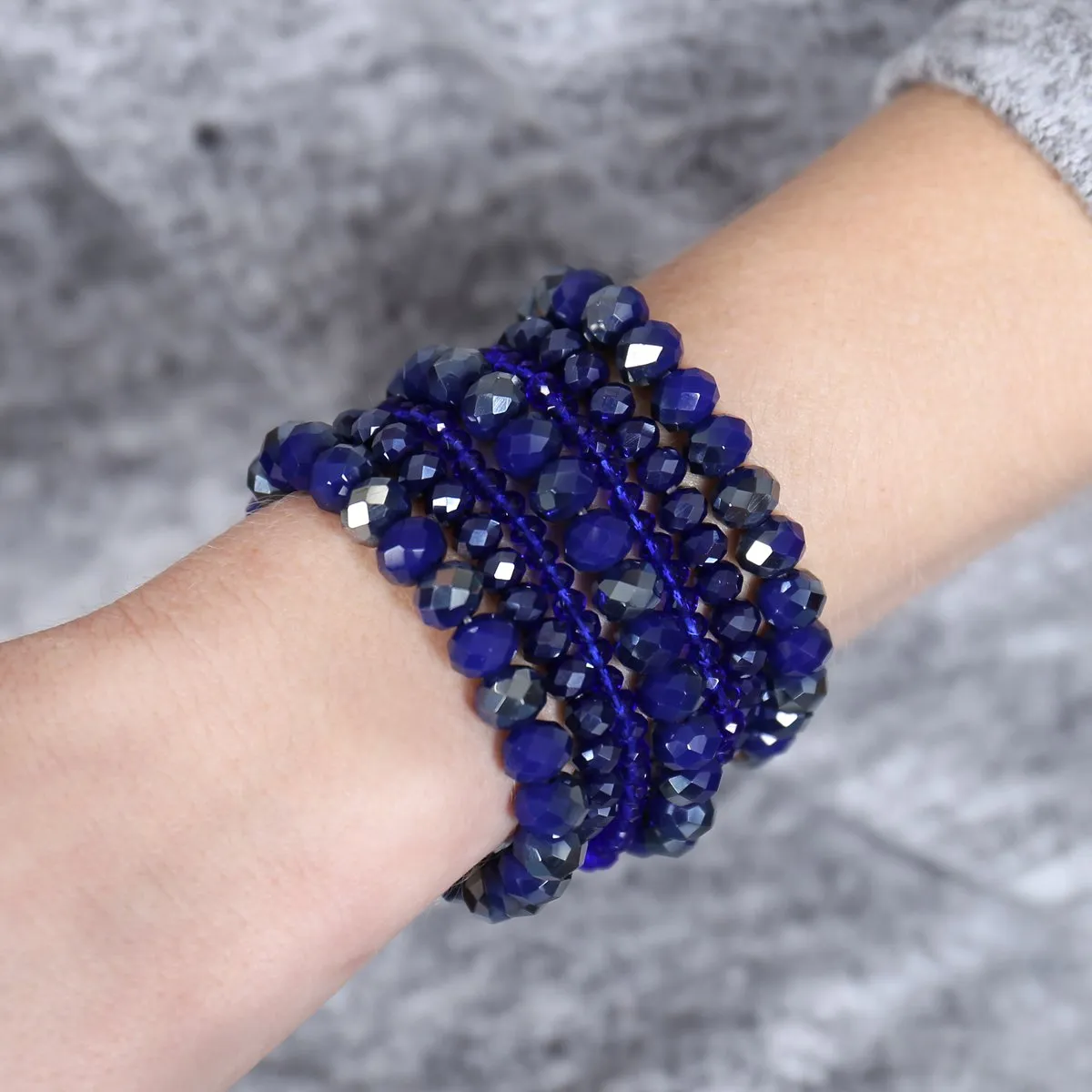 Hdb2750 - Seven Lines Glass Beads Stretch Bracelet