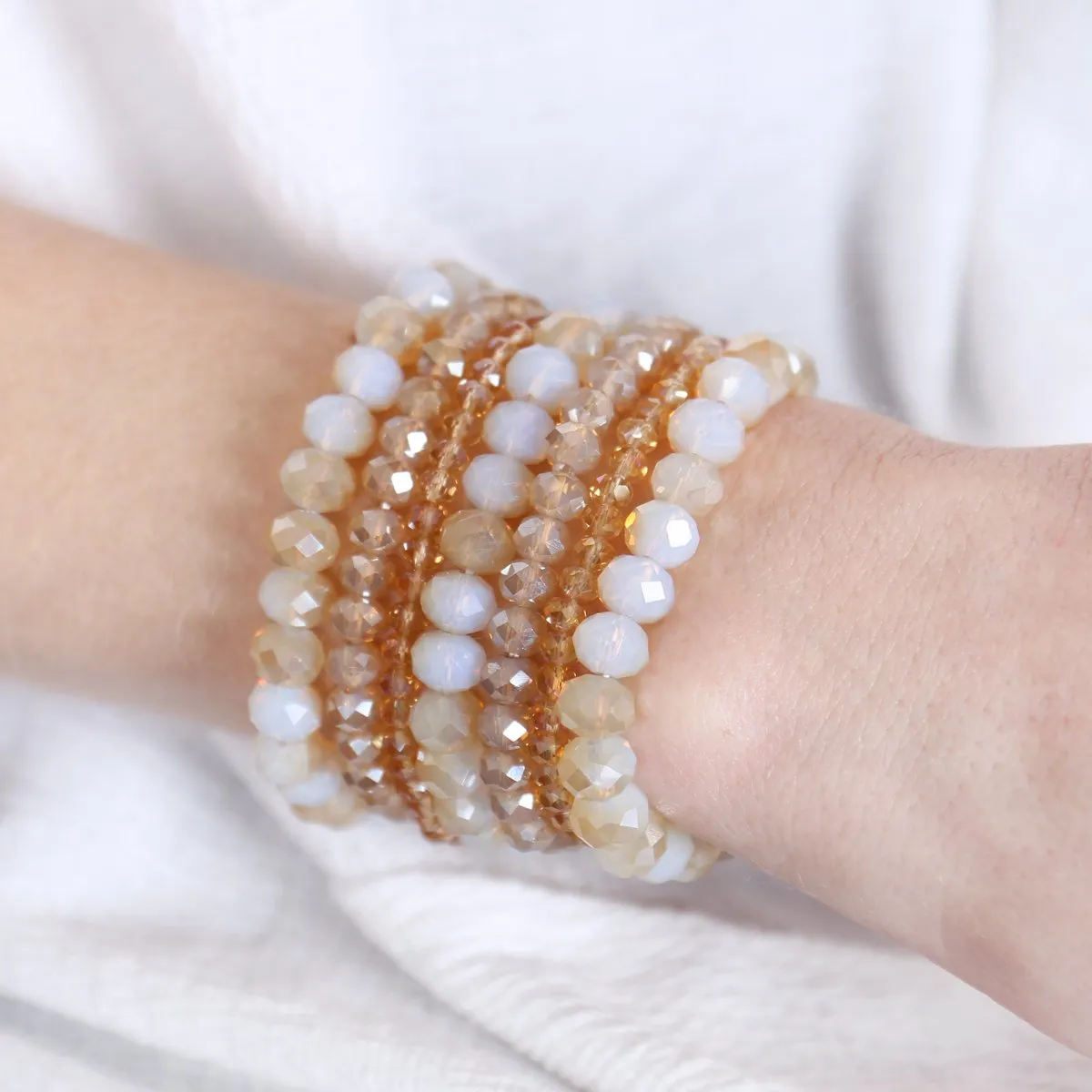 Hdb2750 - Seven Lines Glass Beads Stretch Bracelet