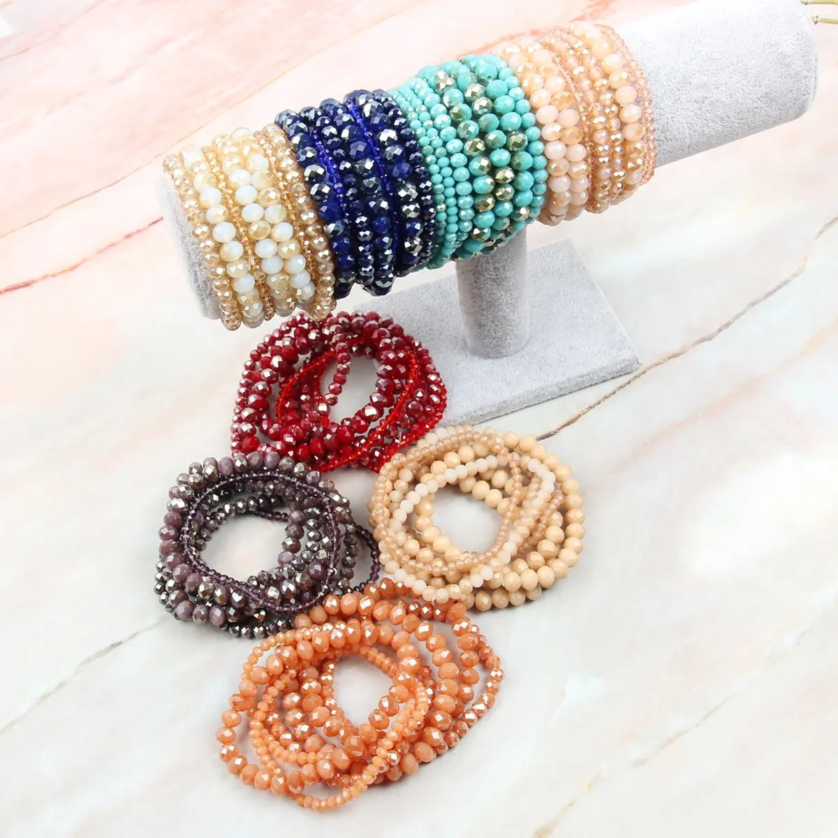 Hdb2750 - Seven Lines Glass Beads Stretch Bracelet