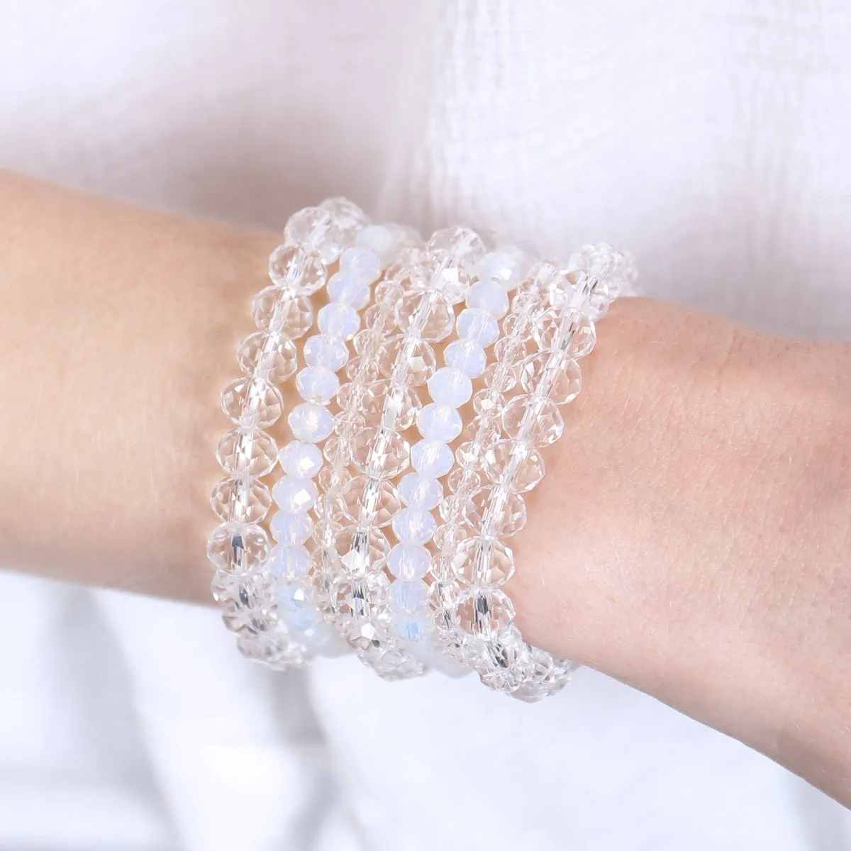 Hdb2750 - Seven Lines Glass Beads Stretch Bracelet