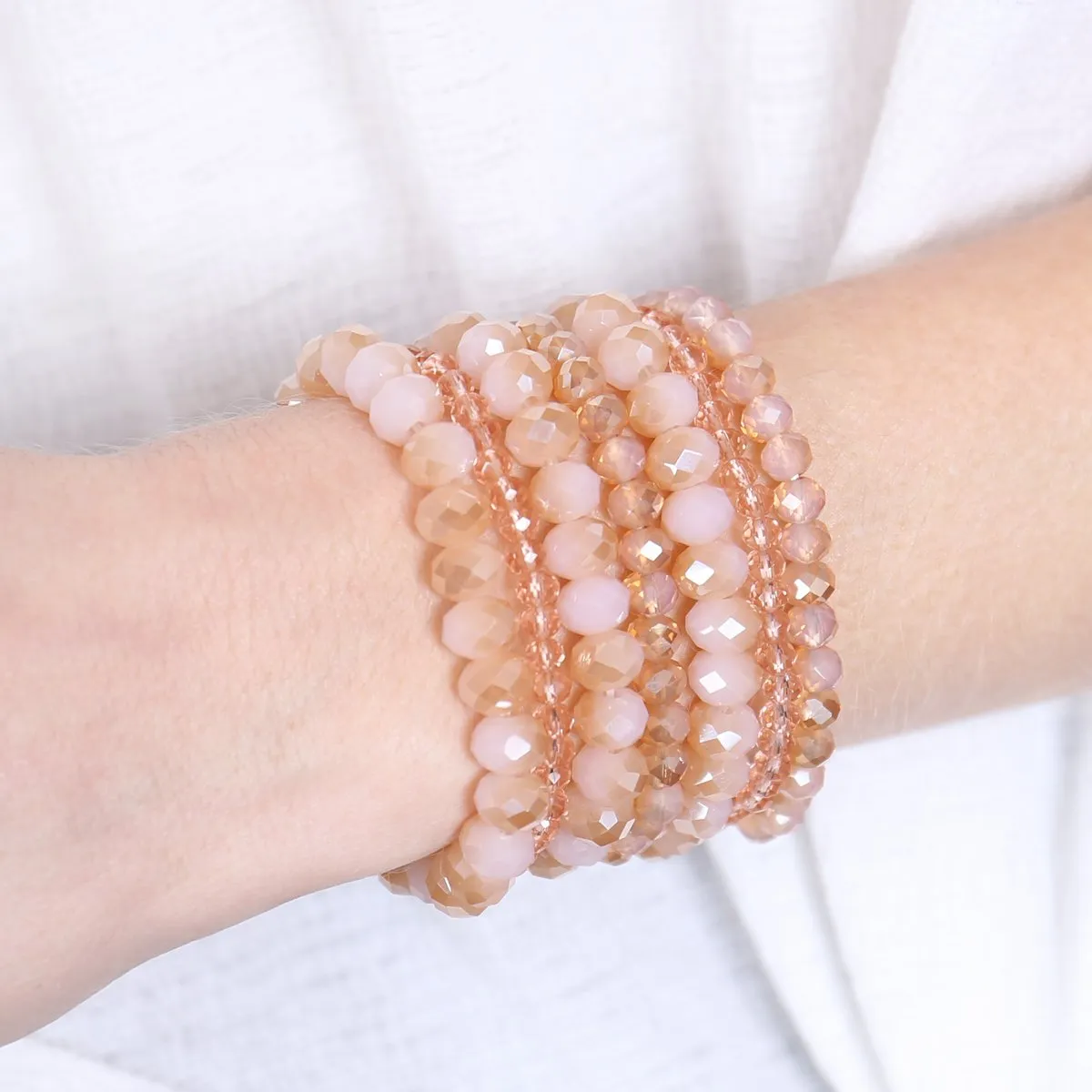 Hdb2750 - Seven Lines Glass Beads Stretch Bracelet