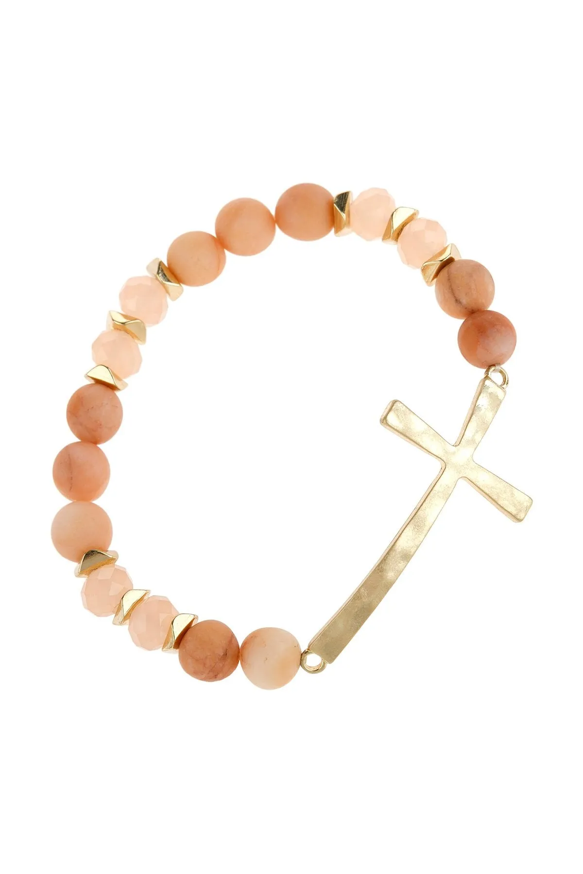 Hdb2998 - Mix Beads Hammered Cross Bracelet