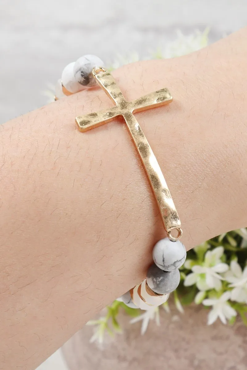 Hdb2998 - Mix Beads Hammered Cross Bracelet