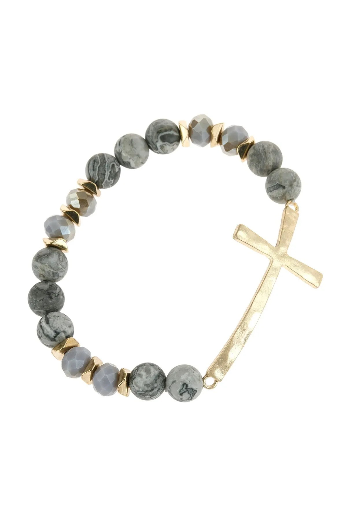 Hdb2998 - Mix Beads Hammered Cross Bracelet