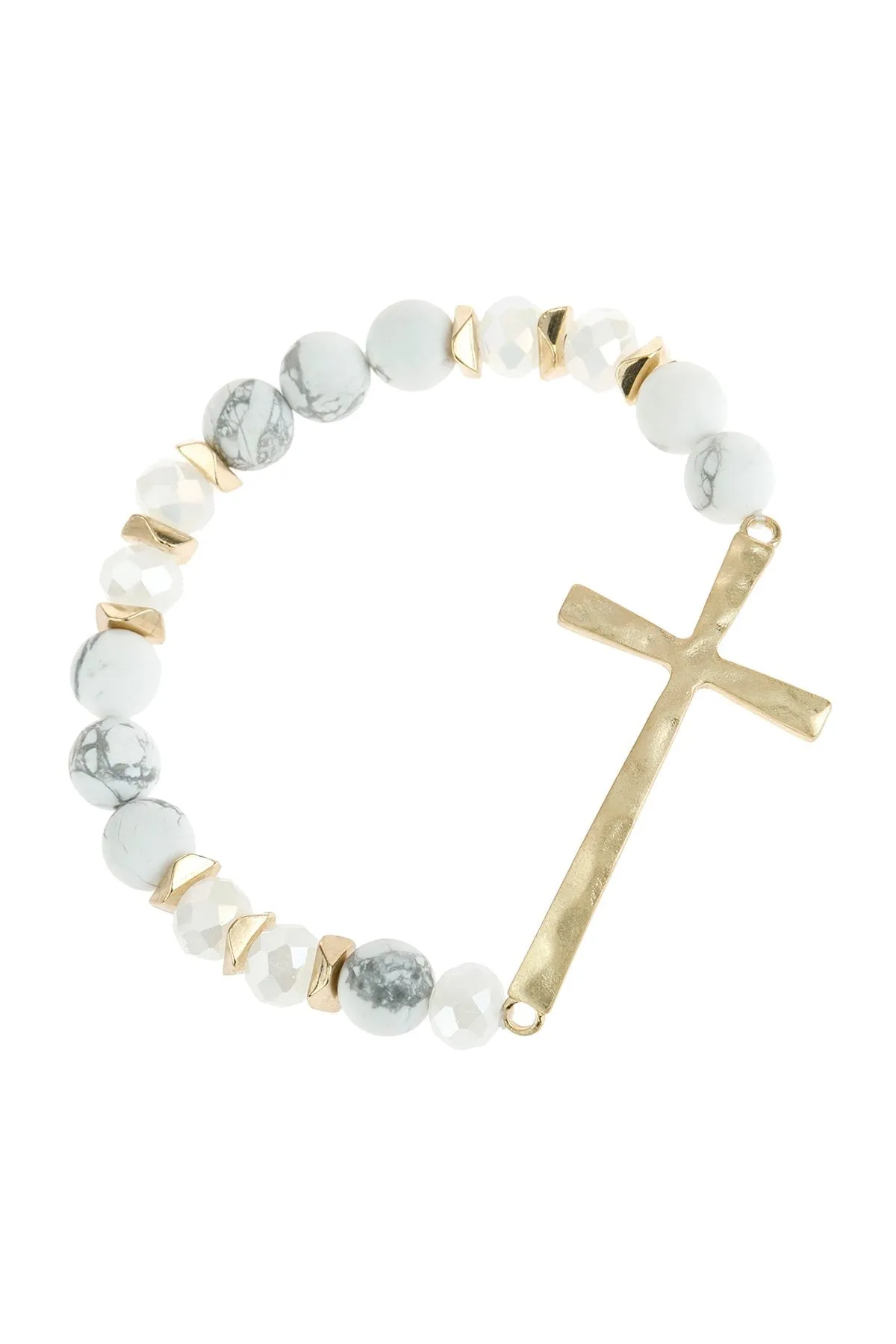 Hdb2998 - Mix Beads Hammered Cross Bracelet