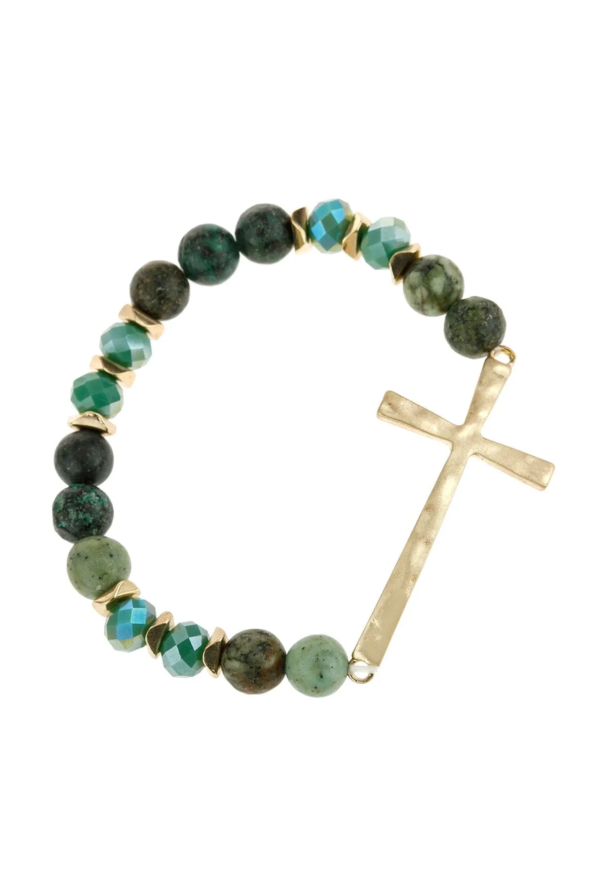 Hdb2998 - Mix Beads Hammered Cross Bracelet
