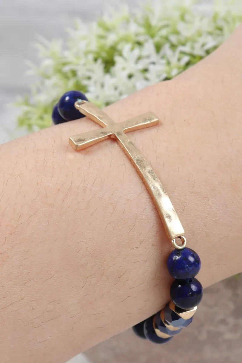 Hdb2998 - Mix Beads Hammered Cross Bracelet